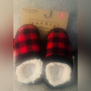 Kids Red Plaid Fleece Slippers